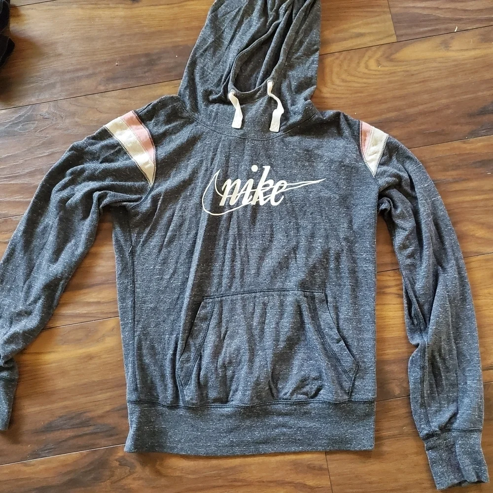 Nike Charcoal Hoodie with Peach Stripes, Adorable, Light And Soft